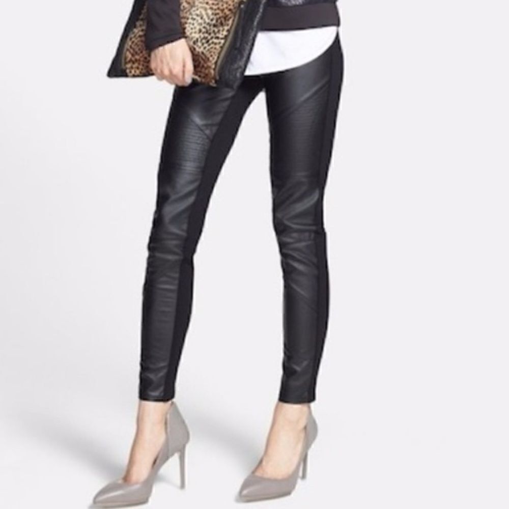 NWT  New Nordstrom Trouve Black faux leather leggings Matte finish moto M $98